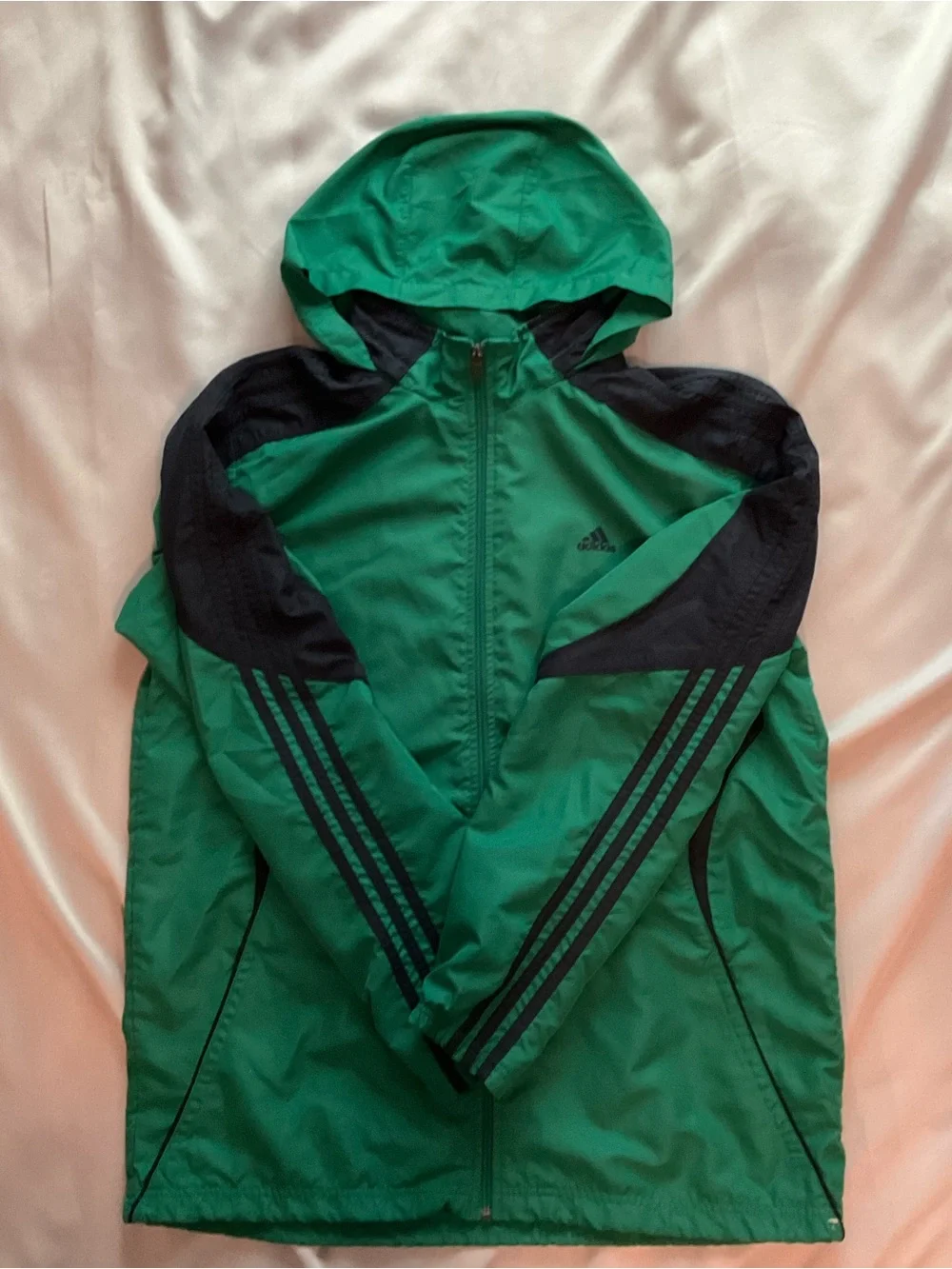 adidas Green and Black Hooded Windbreaker Jacket